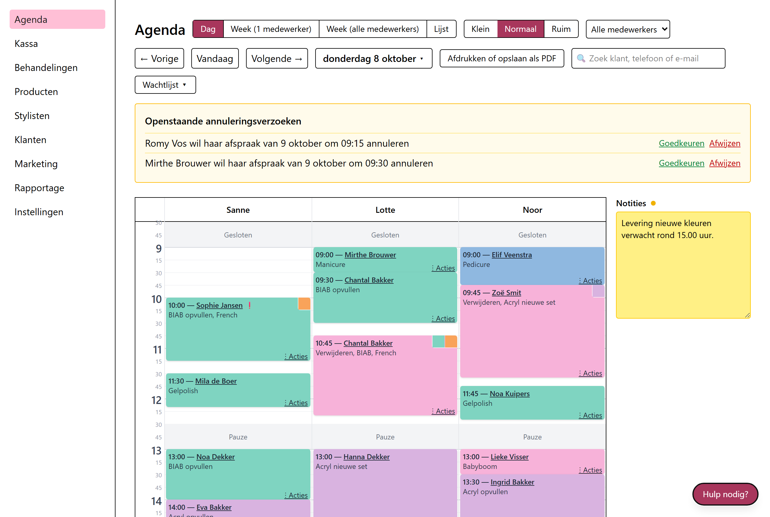 De dagagenda van een salon in Salonboekingen